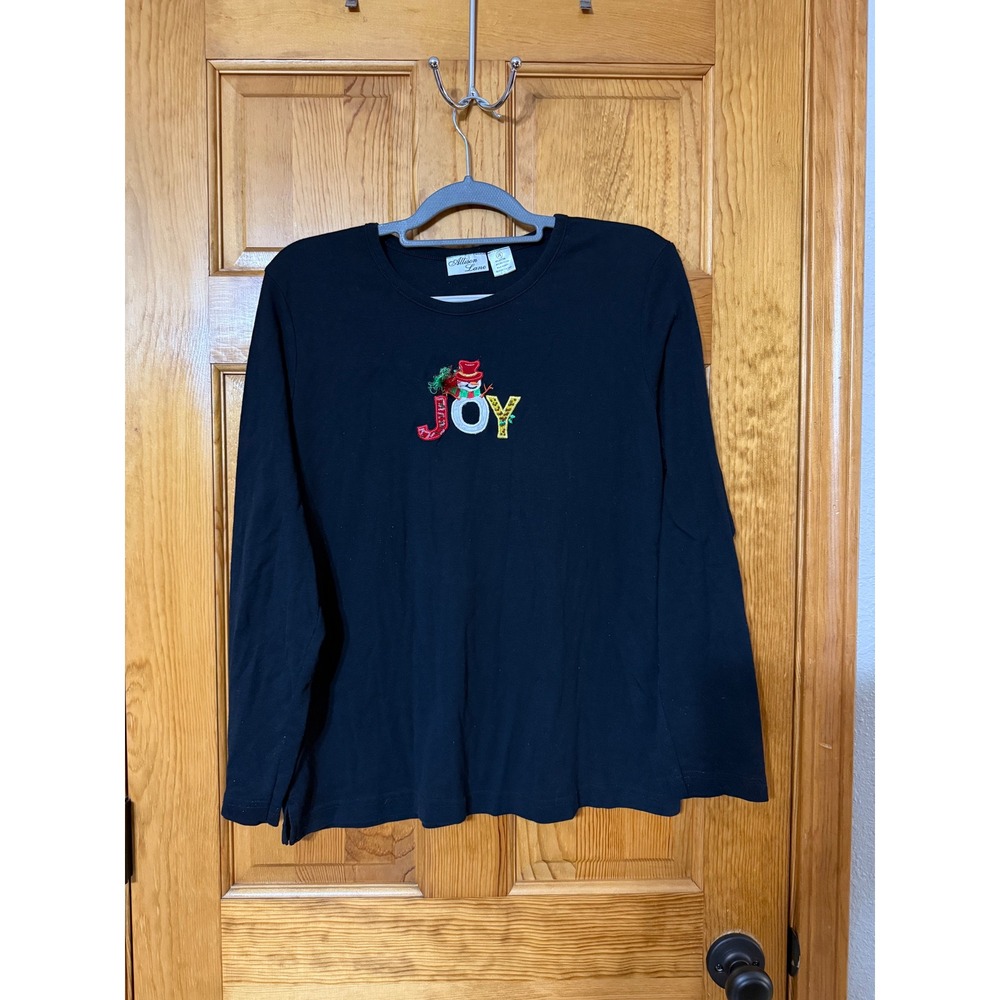 Allison Lane Womens Black Long Sleeve Snowman JOY Christmas T Shirt Plus Size 2X